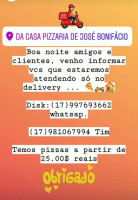 Da Casa Pizzaria De José Bonifácio menu