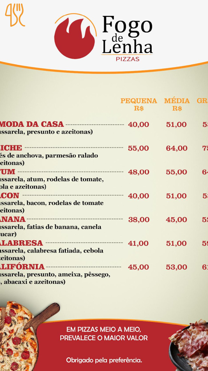Fogo De Lenha Pizzaria Carte