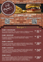 Primu's Burger's menu