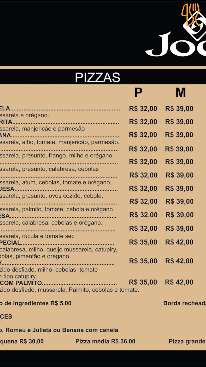Joe. E Pizzaria Carte