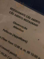 Céu Aberto menu